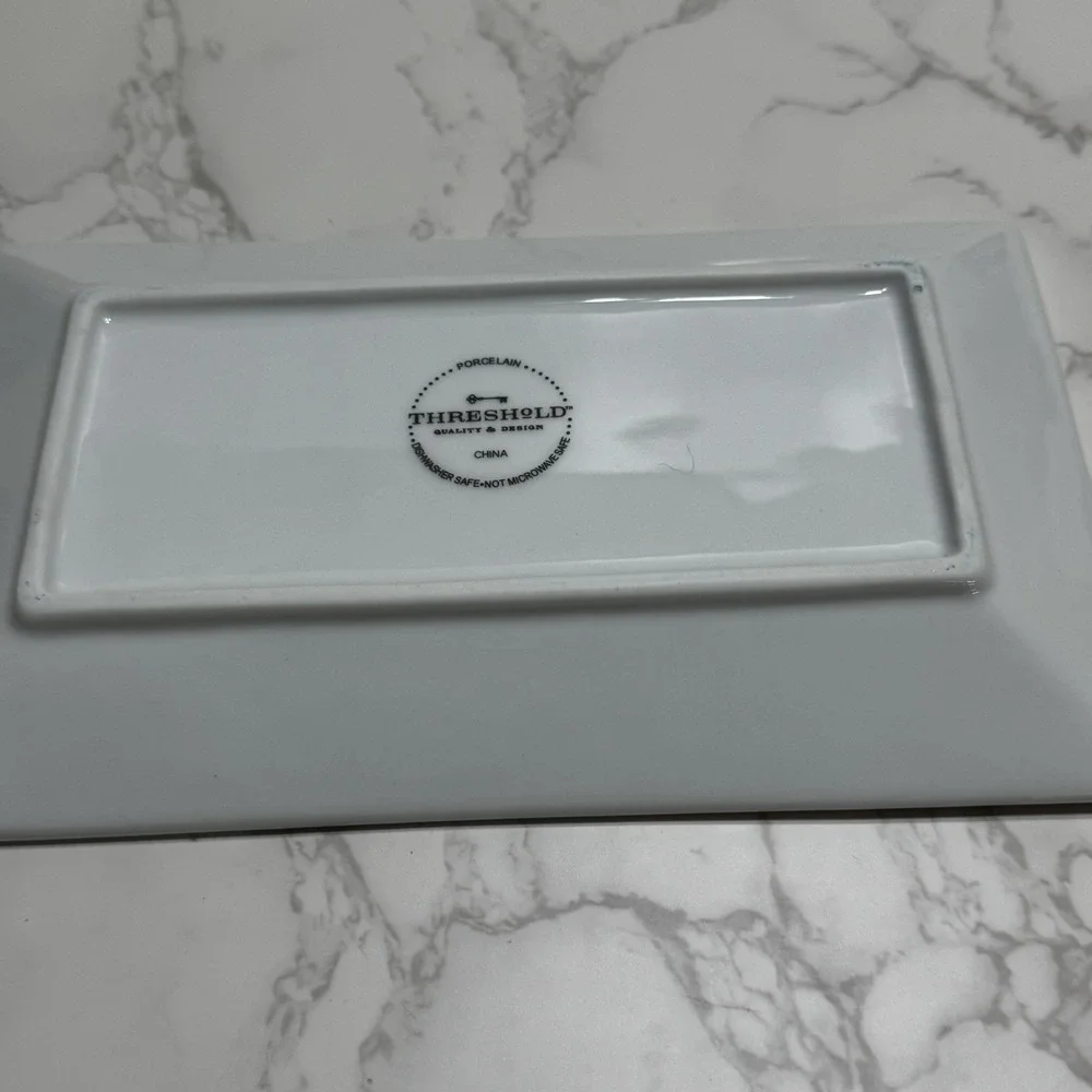 Lot 2 Threshold Porcelain Christmas Tree Rectangular Tray White Gold Pines 8.75